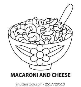 Mão desenhada Macaroni e Queijo Ilustração. Comida e Snacks Página de Coloração. Desenhos ousados e fáceis para adultos e crianças. Macaroni Cheese Vetor para livro de coloração.