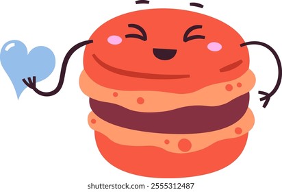 Hand Drawn Macaroon Character Holding Heart Vector Illustration