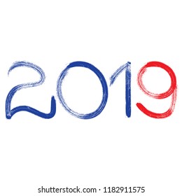 Hand drawn made numbers with grunge brush strokes distress design vector New year 2019