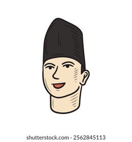 Hand Drawn Madurese Culture Illustration Colored - The Celleng Songkok