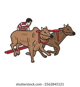 Hand Drawn Madurese Culture Illustration Colored - Bull Racing