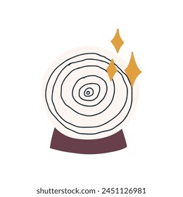 Hand drawn magic ball for divination, cartoon flat vector illustration isolated on white background. Concepts of Halloween, fortune telling, esoteric and witchcraft.