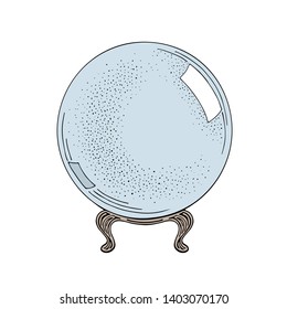 Hand drawn magic ball in vintage style. Natural crystal ink sketch. Logo vector illustration