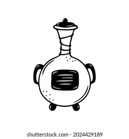 Hand drawn magic bottle isolated on a white background. Doodle, simple outline illustration. It can be used for decoration of textile, paper.