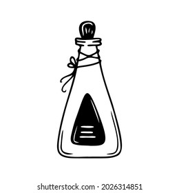 Hand drawn magic bottle isolated on a white background. Doodle, simple outline illustration. It can be used for decoration of textile, paper.