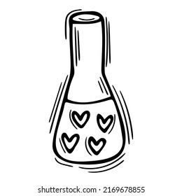 Hand drawn magic bottle with love potion. Witchcraft. Doodle alchemist bottle with poison, elixir, antidote. Vector illustration