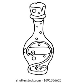 Hand drawn magic bottle. Vector illustration isolated. Tattoo design, magic symbol for your use. Tattoo, logo, art for print, posters, t-shirts and textiles.