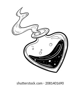 Hand drawn magic bottle. Vial of poison. Vector illustration isolated. Tattoo design, magic symbol for your use.