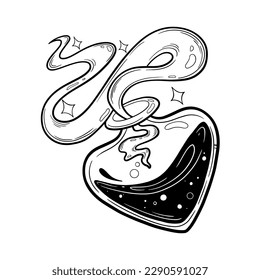 Hand drawn magic bottle. Vial of poison. Vector illustration isolated. Tattoo design, magic symbol for your use.