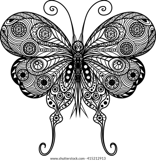 Hand Drawn Magic Butterfly Adult Anti Stock Vector (Royalty Free) 415212913