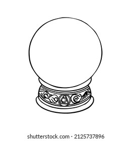 Dibujo a mano de arte de la línea de bola de cristal mágico y trabajo de puntos. Dibujo vectorial del diseño de la impresión del velo del afiche o del altar