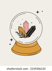 Hand drawn magic crystal ball with gems.