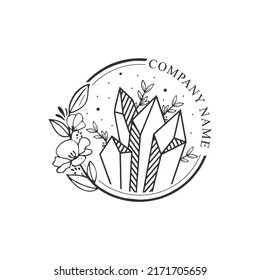 Hand drawn magic crystal ball with gems line art and dot work. Boho chic tattoo, poster or altar veil print design vector illustration