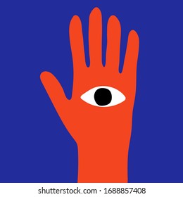 Hand Drawn Magic Elements As Hand With The Eye, Vector Illustration