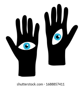 Hand drawn magic elements as hand with the eye, vector illustration