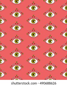 Hand drawn magic eye seamless trendy hipster vector pattern boho inspired