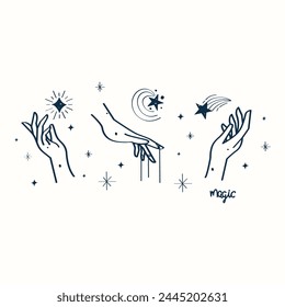 Conjunto de iconos de mano mágico dibujado a mano Diseño de Vector.