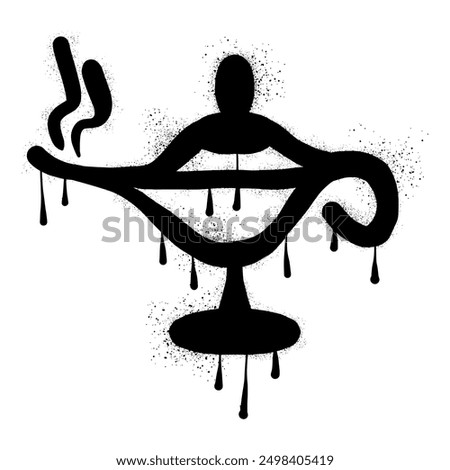 Hand drawn magic lamp graffiti with black spray paint