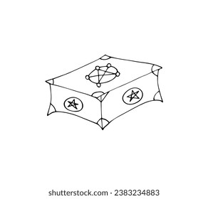 Hand drawn magic metal box isolated on white background, vector illustration