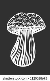 Hand drawn magic mushroom for adult anti stress Coloring Page with high details isolated on white background, illustration in zentangle style. Vector monochrome sketch.
