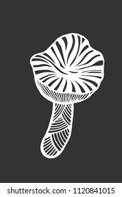 Hand drawn magic mushroom for adult anti stress Coloring Page with high details isolated on white background, illustration in zentangle style. Vector monochrome sketch.