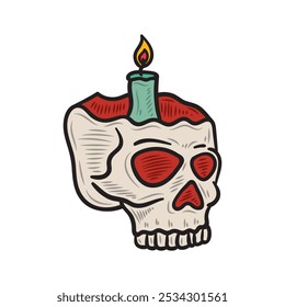 Hand Drawn Magic And Occult Illustration Colored - Candle Skull