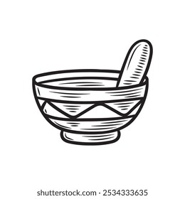 handgezeichnete Magie und okkulte Illustration farblos - Kräuterschale