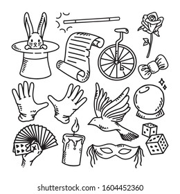 Hand drawn magic set line illustration