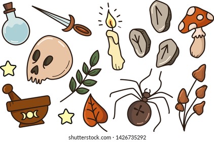Hand drawn magic set with witchcraft symbols