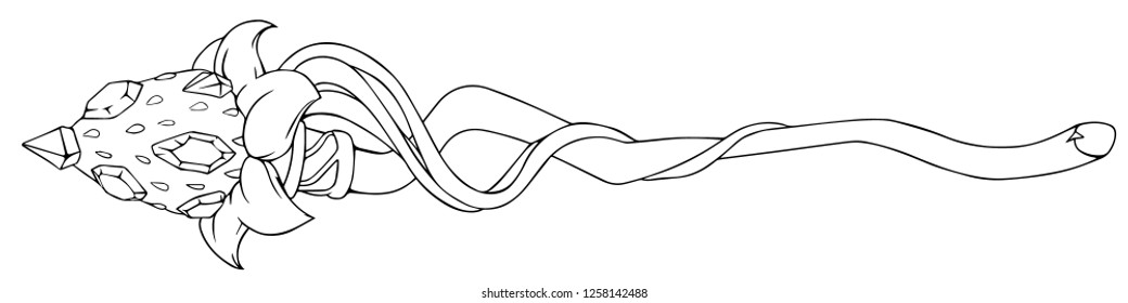 Hand drawn magic staff. Outline vector illustration. Can be used for mobile game, coloring book, children games etc. 