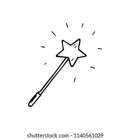 Hand Drawn magic wand doodle. Sketch style icon. Decoration element. Isolated on white background. Flat design. Vector illustration.