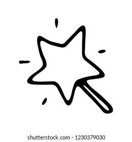 Hand drawn magic wand doodle. Sketch winter icon. Decoration element. Isolated on white background. Vector illustration.