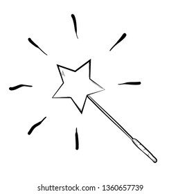 Hand Drawn magic wand doodle. Sketch style icon. Decoration element. Isolated on white background. Flat design vector