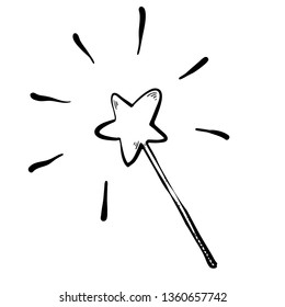 Hand Drawn magic wand doodle. Sketch style icon. Decoration element. Isolated on white background. Flat design vector