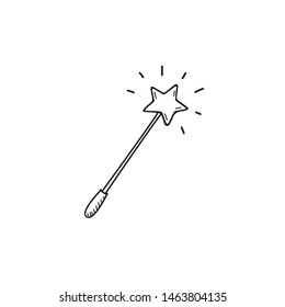 Hand Drawn magic wand doodle. doodle style icon. Flat design. Vector illustration.