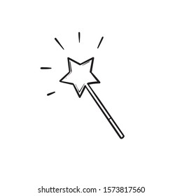 Hand Drawn magic wand doodle Sketch style icon. Decoration element. Isolated on white background.