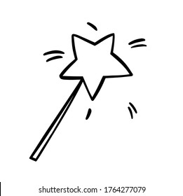 Hand Drawn magic wand doodle. doodle style icon. Flat design. Vector illustration. Doodle of Magic wand. Magic wand sketch illustration for print, web, mobile and infographics isolated on white