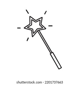 Hand Drawn Magic Wand Doodle. Vector Illustration Isolated On White Background