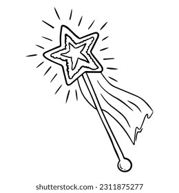Hand Drawn magic wand doodle. Sketch style icon. Decoration element. Perfect for invitations, fabric, textile, linens, posters, prints, banners