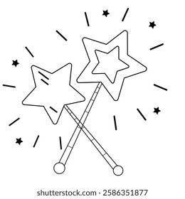 Hand Drawn magic wand doodle. Sketch style icon. Decoration element. Isolated on white background. Flat design. Vector