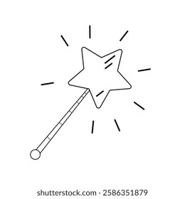 Hand Drawn magic wand doodle. Sketch style icon. Decoration element. Isolated on white background. Flat design. Vector