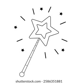 Hand Drawn magic wand doodle. Sketch style icon. Decoration element. Isolated on white background. Flat design. Vector