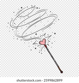 Hand Drawn magic wand doodle. Sketch style icon.Isolated on transparent background. Vector illustration