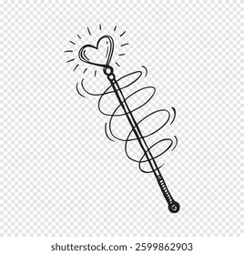 Hand Drawn magic wand doodle. Sketch style icon.Isolated on transparent background. Vector illustration