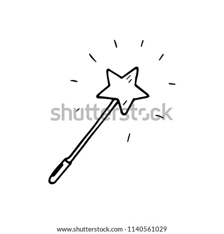 Hand Drawn magic wand doodle. Sketch style icon. Decoration element. Isolated on white background. Flat design. Vector illustration.