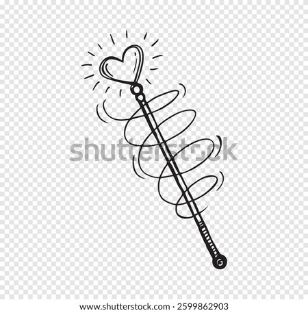 Hand Drawn magic wand doodle. Sketch style icon.Isolated on transparent background. Vector illustration