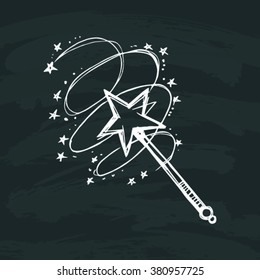 Hand Drawn Magic Wand Isolated On Black Board