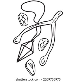 Handgezeichnete magische Zusammensetzung eines Amulets, eines Wunschknochens und Laufen