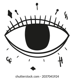 Hand drawn magical eye icon in doodle style isolated.