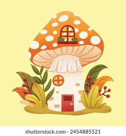 Hand drawn magical mushroom house